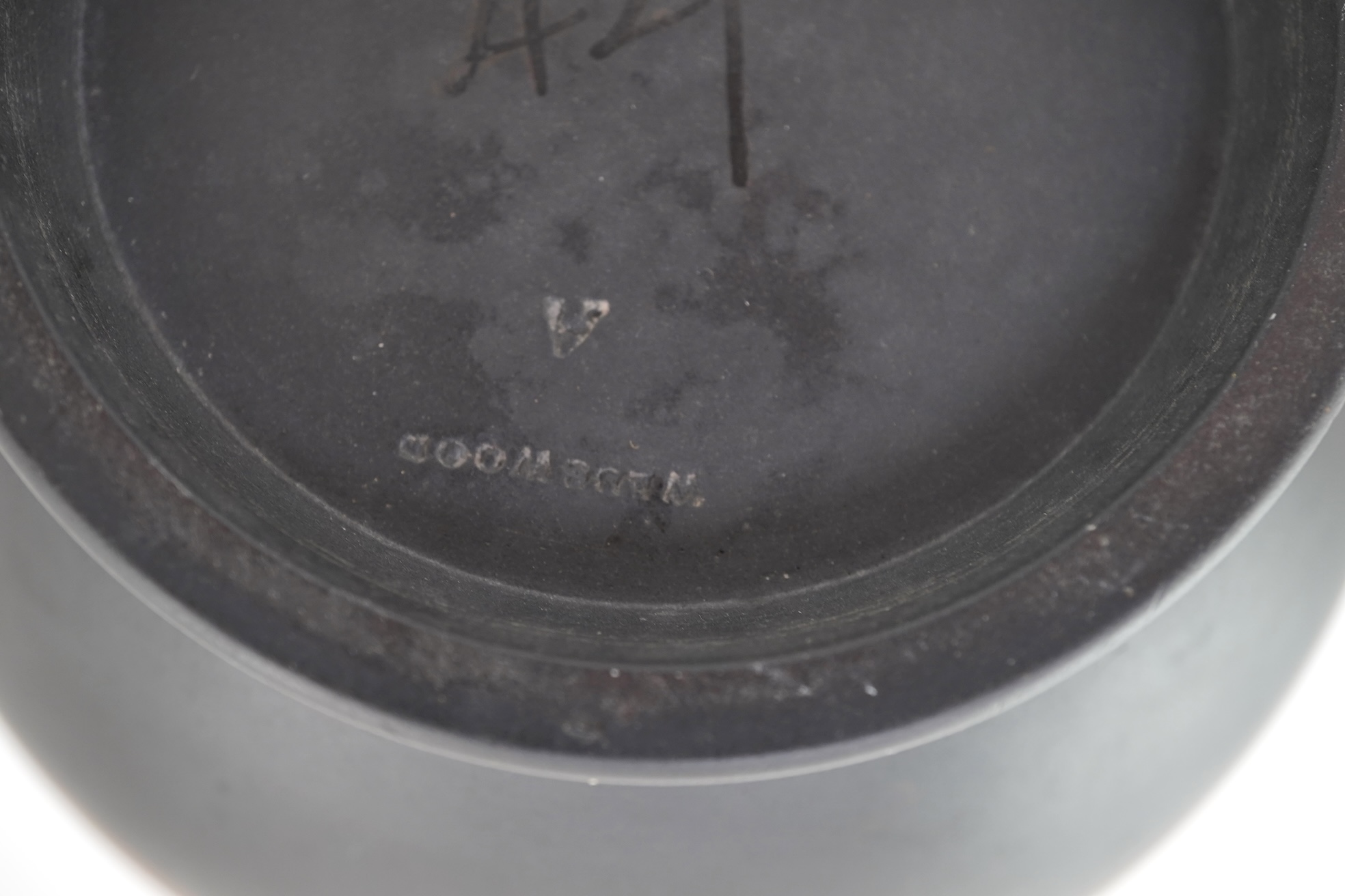 A rare Wedgwood encaustic decorated black basalt two handled baluster vase, late 18th century